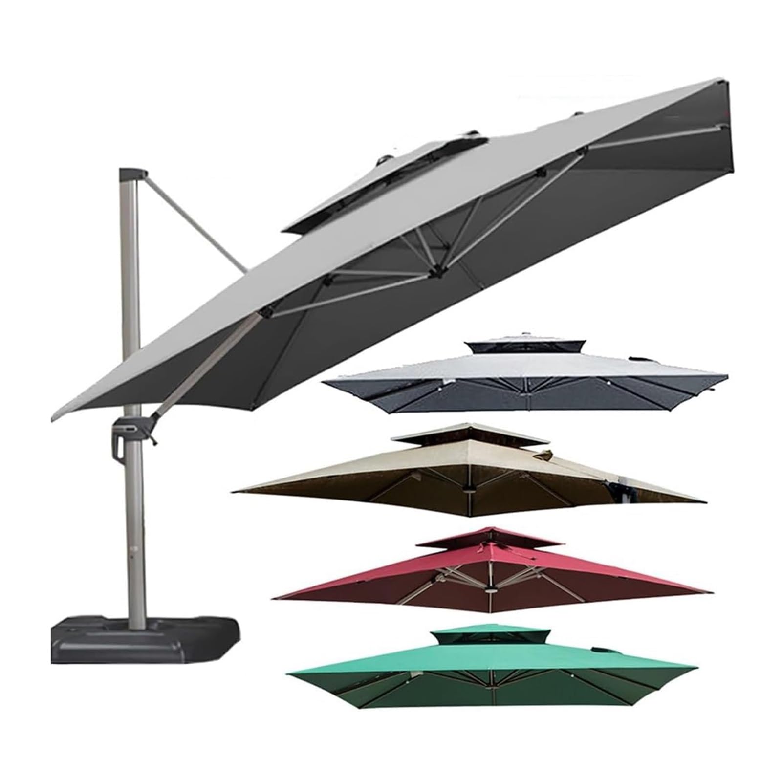 YJMZDZQ 3x3m 8 Ribs Square 2-Tier Top Patio Umbrella Replacement Canopy, Square Cantilever Umbrella Replacement Cover UV Water Resistant (Canopy Only), for Backyard, Garden, Beach, Yard, Table(Grey)