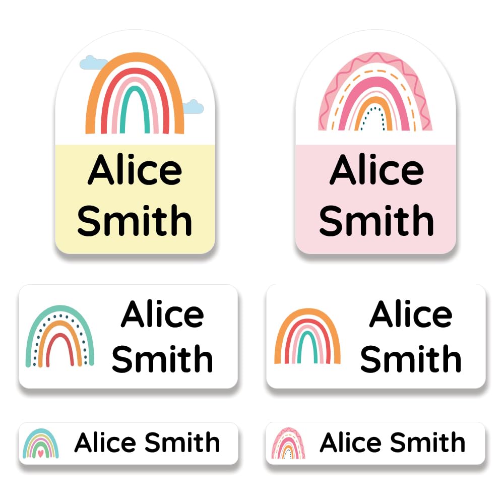 Pack of 82 Name Stickers for Kids School Uniform Name Labels Stick on Name Labels for Clothes 3 Sizes for Name Tags for Clothes Papa Prints - Rainbow