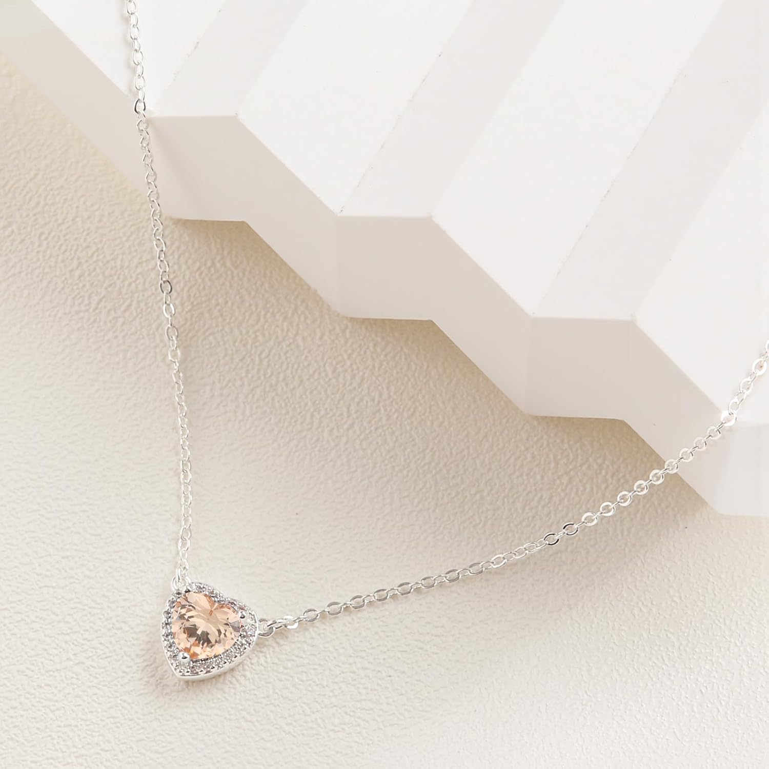 925 Silver Plated Dainty Birthstone Necklace for Women, 5A Heart Cubic Zirconia Pendant, Birthday Anniversary Valentine's Gifts for Her, 18-20 Inches - Image 3