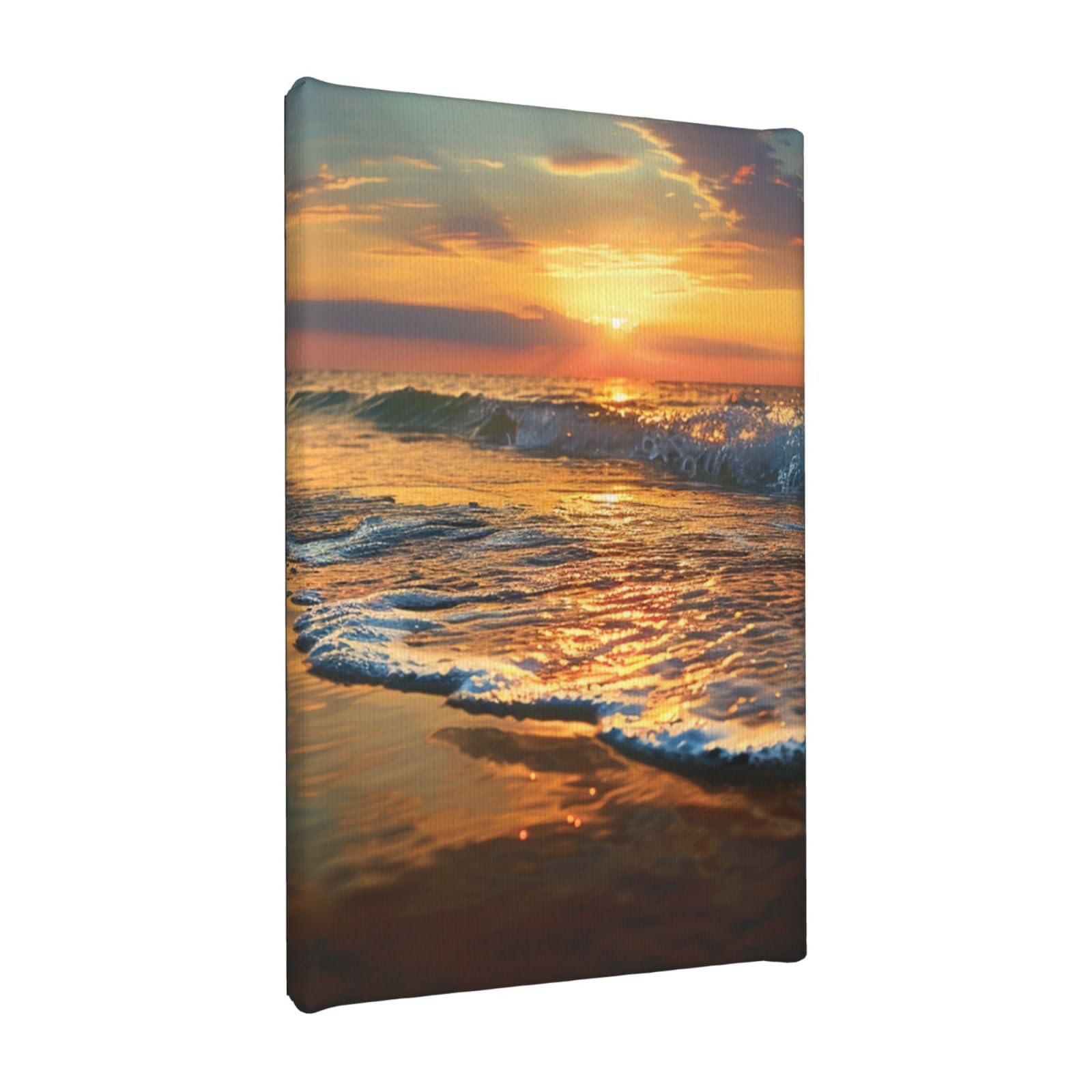 YKLJG Beach Wave Sunset Printed Wall Art Canvas Painting 20x30 CM Wooden Framed Picture Painting Artwork Prints for Bedroom Kitchen Home Office Decor