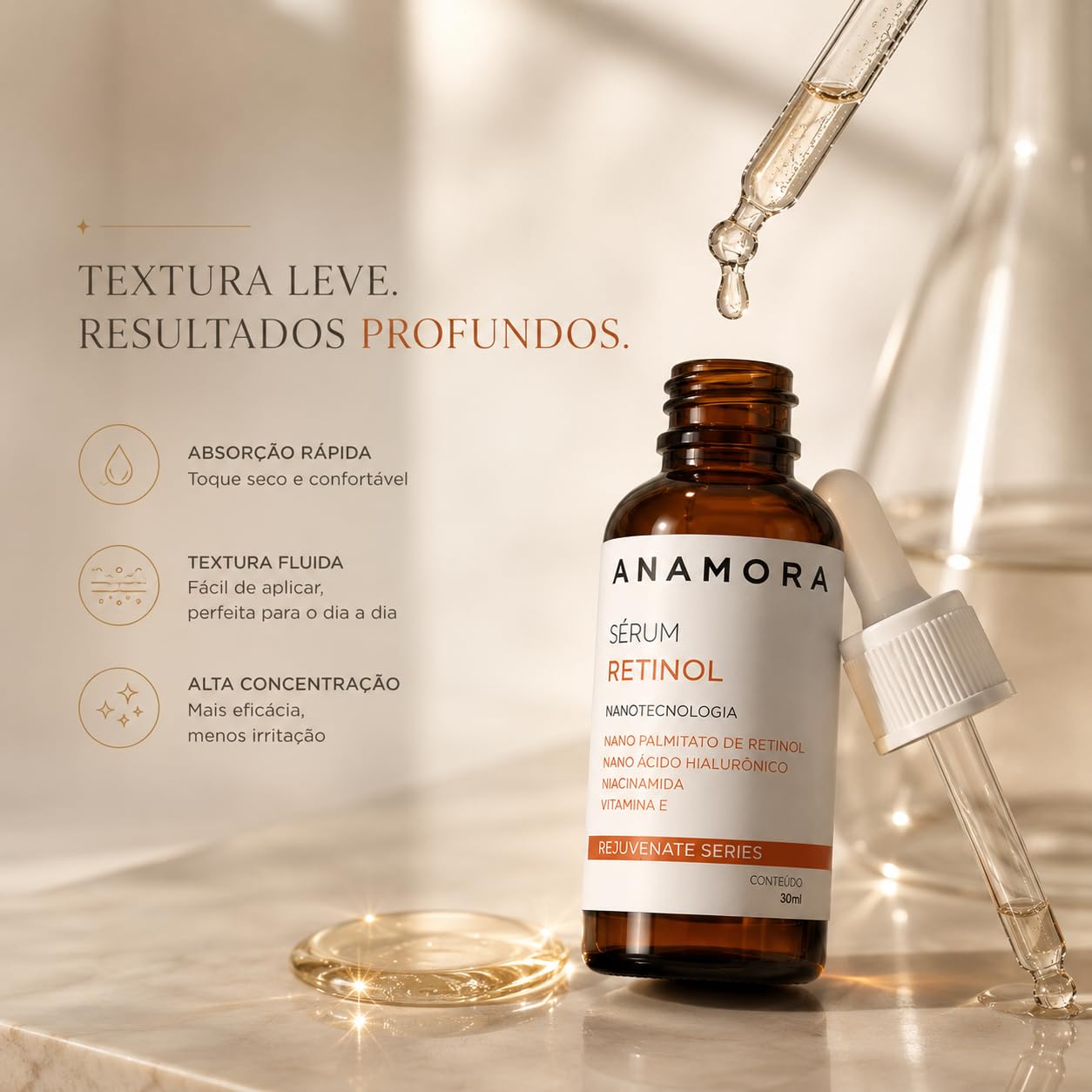 Sérum Retinol Completo com Ácido Hialurônico + Niacinamida – Anti