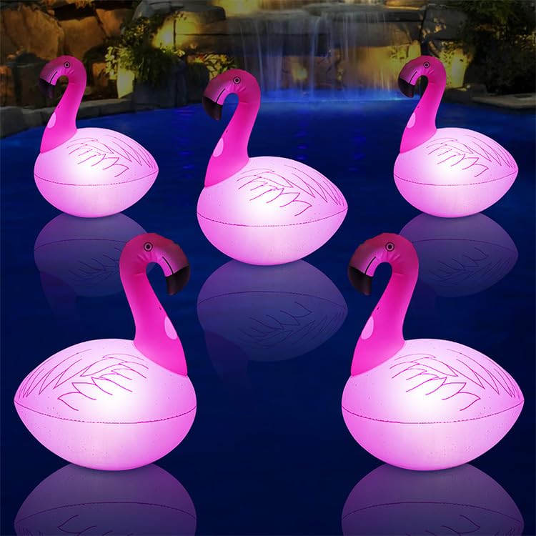 Linterna Solar Hinchable Flamenco para Piscina, Estanque y Jardín, Lámpara LED Flotante IP68, Iluminación Decorativa Automática con Energía Solar (4, Pink)