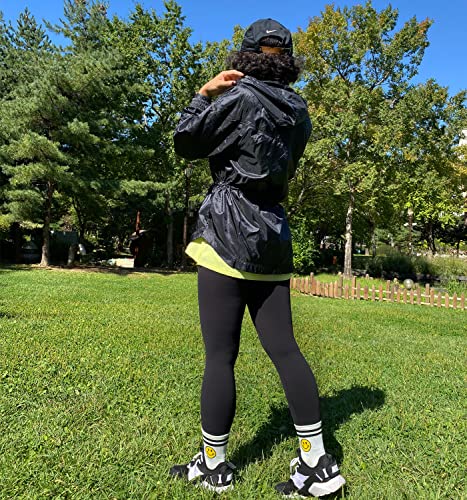 Happy Face Fun Design Positive Smile Quarter Socks with Neon Double Stripes for Women 3P Set3