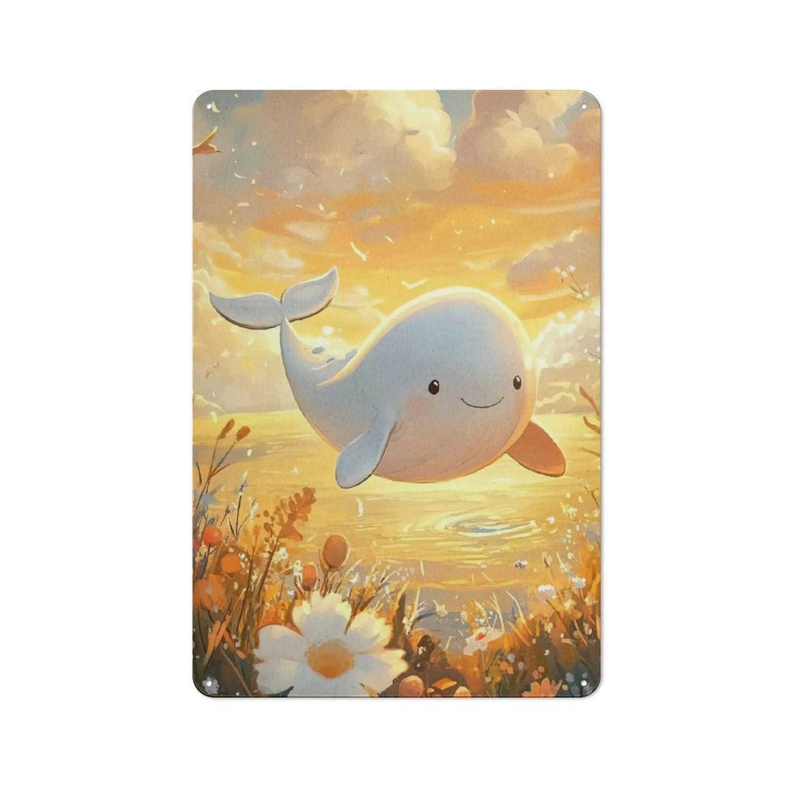 Junmoney Cute Whale Field Tin Sign With Design 30X20cm, Garage Style Garage Wall Decor For Garage, Hobby Room, Office Or Man Cave