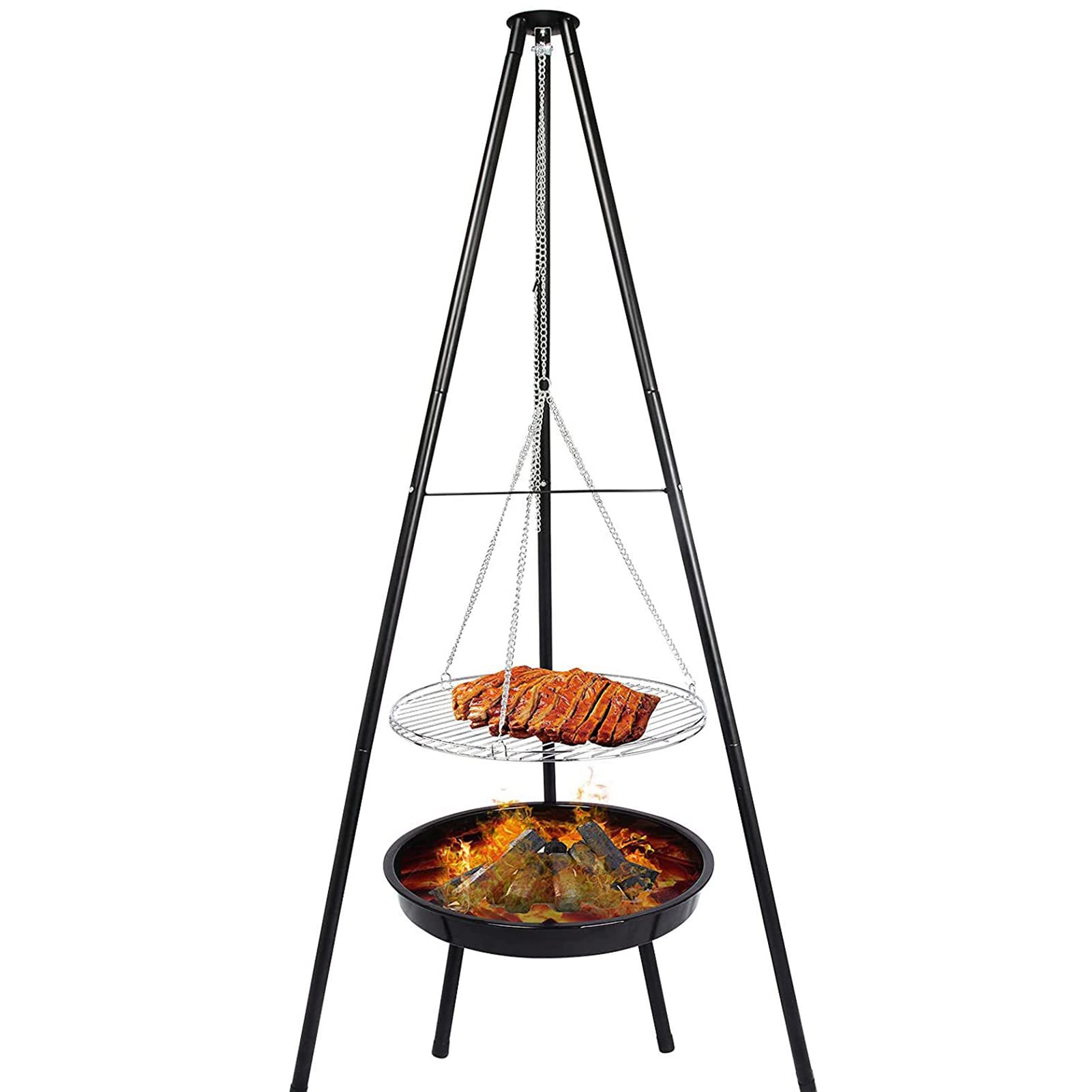 Jmoermif Adjustable Camping Tripod For Cooking - Portable Grill Tripod Stand For Fire Pit & Outdoor Campfires