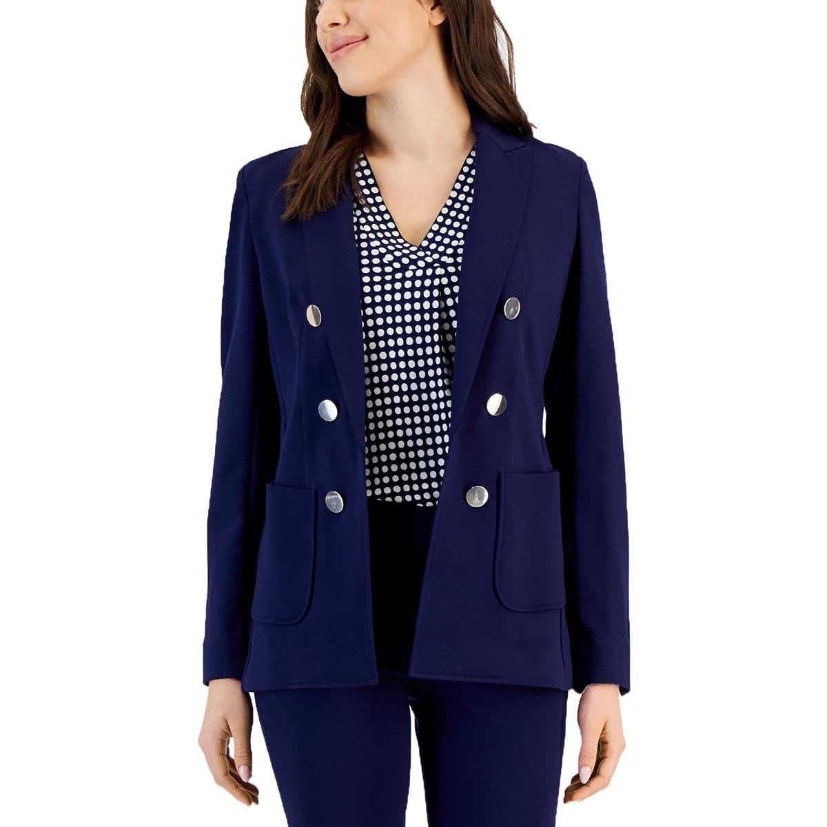 Compression Collection Faux Double Breasted Jacket With Patch Pockets
