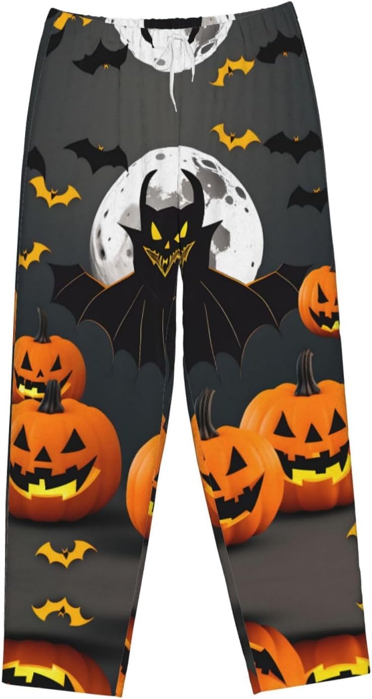 Halloween Moon Bat Pumpkin Print Cozy Women'S Flannel Pajama Pants,Perfect For Christmas And Everyday Comfort