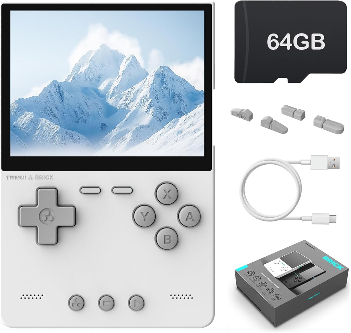 Trimui Brick Handheld Game Console 3.2-Inches Display Game Console,1024x768 IPS Screen Supports Multiple Simulators,Linux System Built-in 64G TF Card White