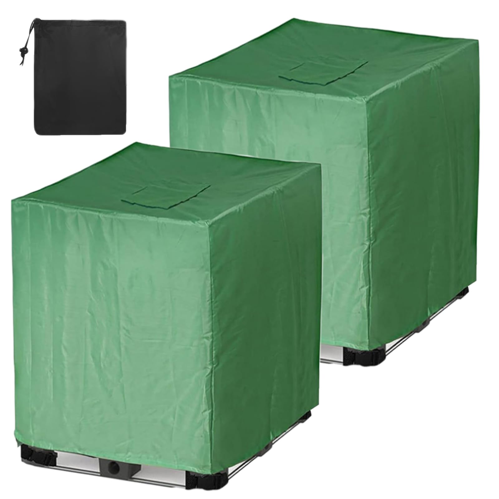 2 fundas impermeables para depósito de agua de 300/600/800/1000L IBC para almacenamiento de agua de lluvia al aire libre, cubierta protectora verde con cordón (tamaño: 1000L: 120 x 100 x 116 cm)