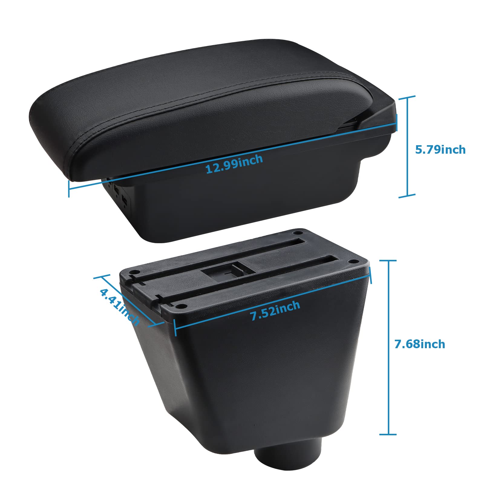 MARCHFA Bracciolo per console centrale senza porta USB per Clio 4 2014 2015 2016 2017 2018 Captur Portaoggetti in ecopelle (nero)