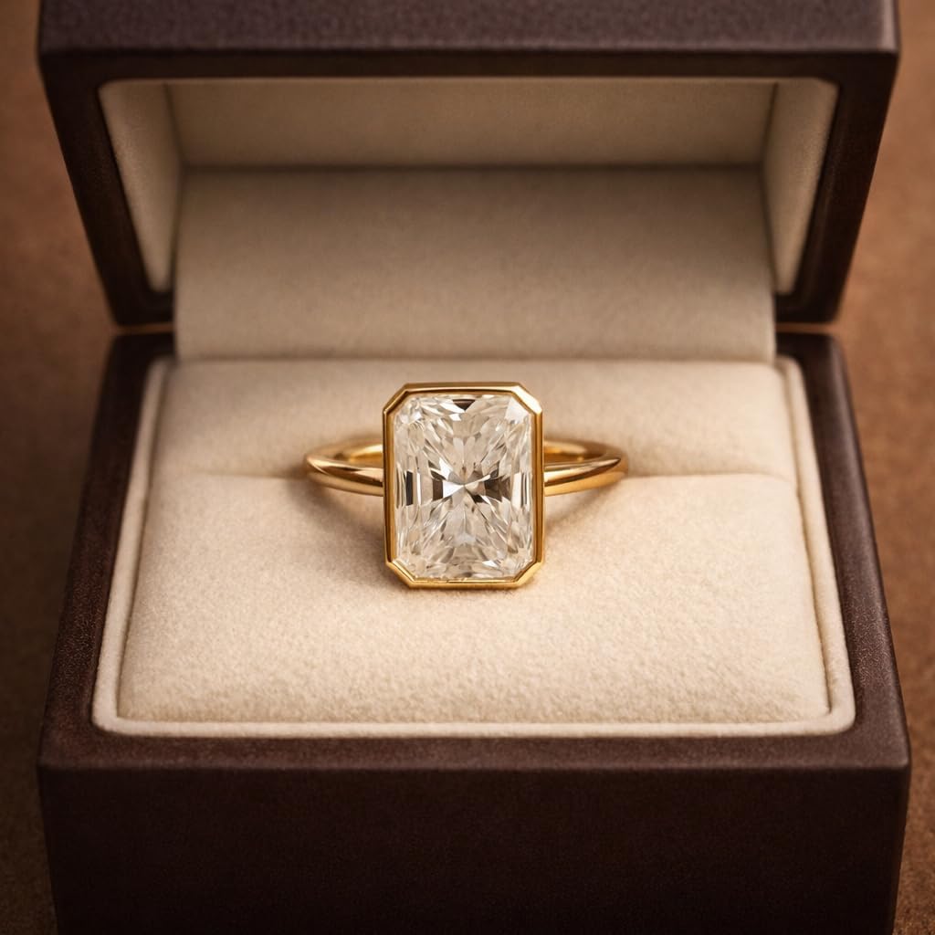 Radiant Cut Solitaire Engagement Ring for Women 14K Yellow Gold Bezel Set Minimalist Proposal Ring Classic Bridal Jewelry Gift For Her