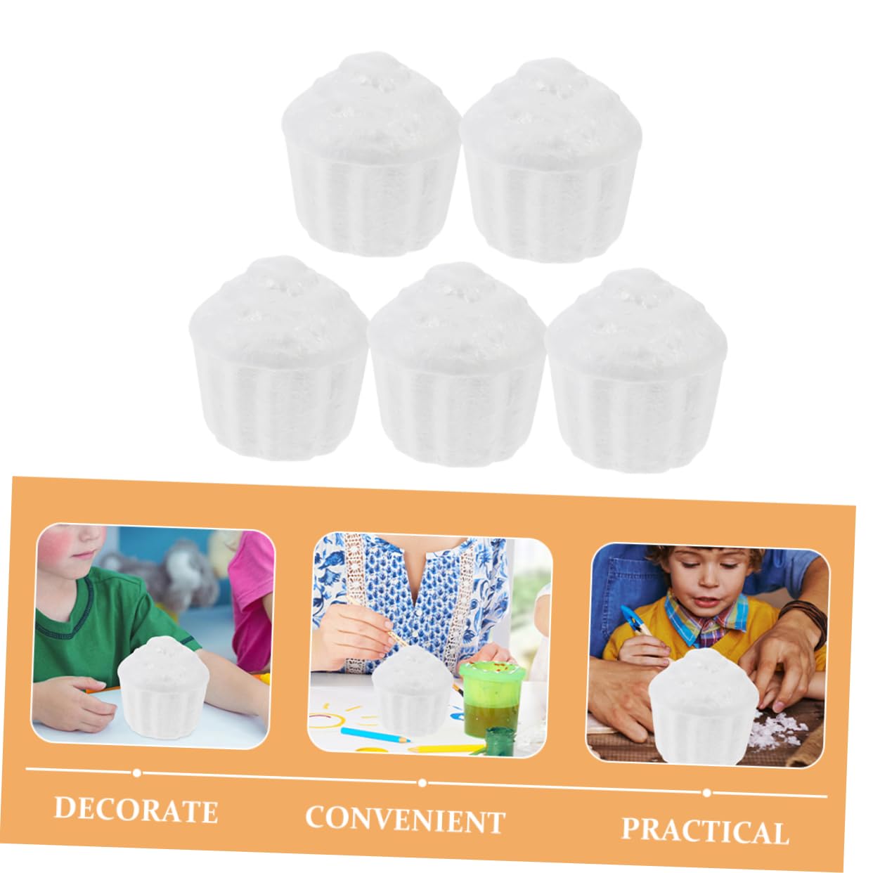 VICASKY Lot de 5 Modèles de Gâteau en Mousse Blanche Forme Cupcake pour Travaux Manuels et Accessoires D'entraînement Créatifs Faits Main