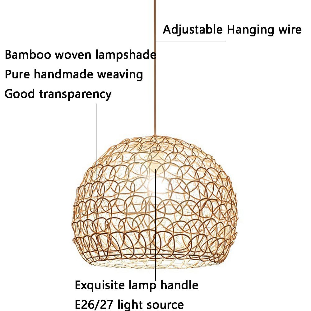Lampada a Sospensione in Vimini in Stile Boho, a Forma di Nido d'uccello, in bambù Intrecciato, con Base E27, per Ristorante, Lampada da soffitto in Vimini Creativa per Camera da Letto, Soggiorno