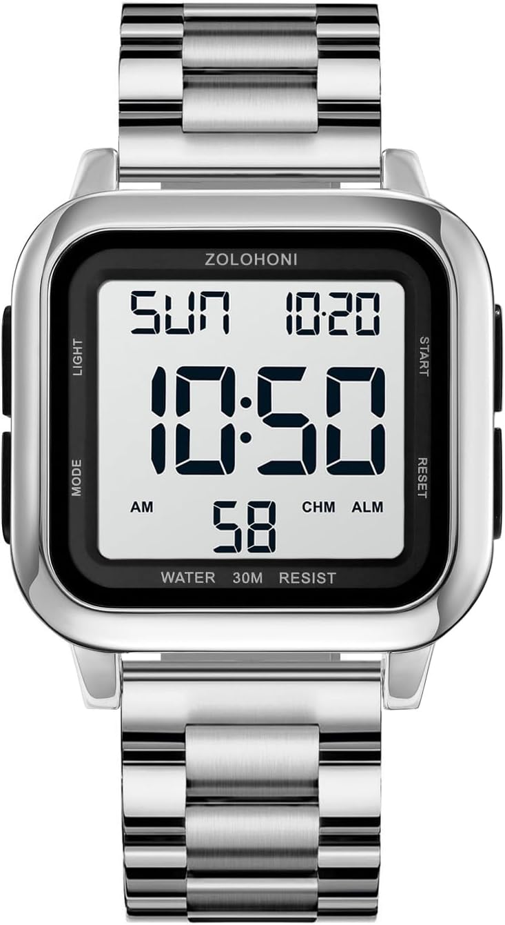 Men’s Digital Watch for Men, Stainless Steel Square Watches, Mens Wrist Watches Waterproof Large Face Dual Time Date Watch Men’s Digital Watch for Men, Stainless Steel Square Watches, Mens Wrist Watches Waterproof Large Face Dual Time Date Watch