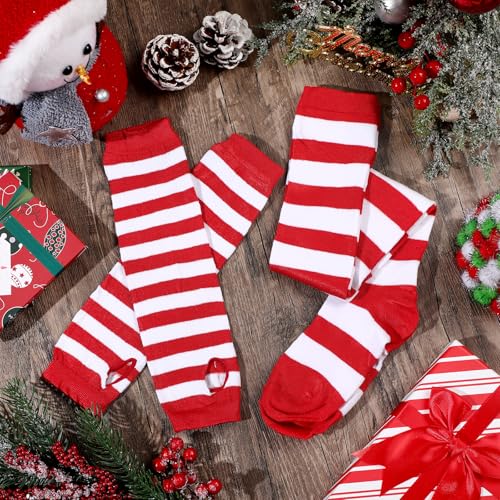 Image of Geyoga Arm Warmers Leg Warmers Striped Thigh High Socks Fingerless Gloves Stockings Christmas Halloween