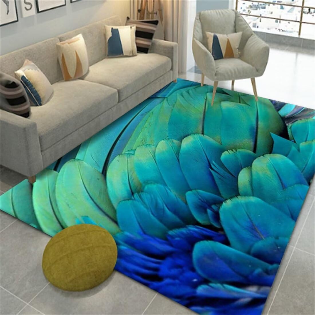 Tapis chambre fille 50x80cm vert petit tapis moderne plume