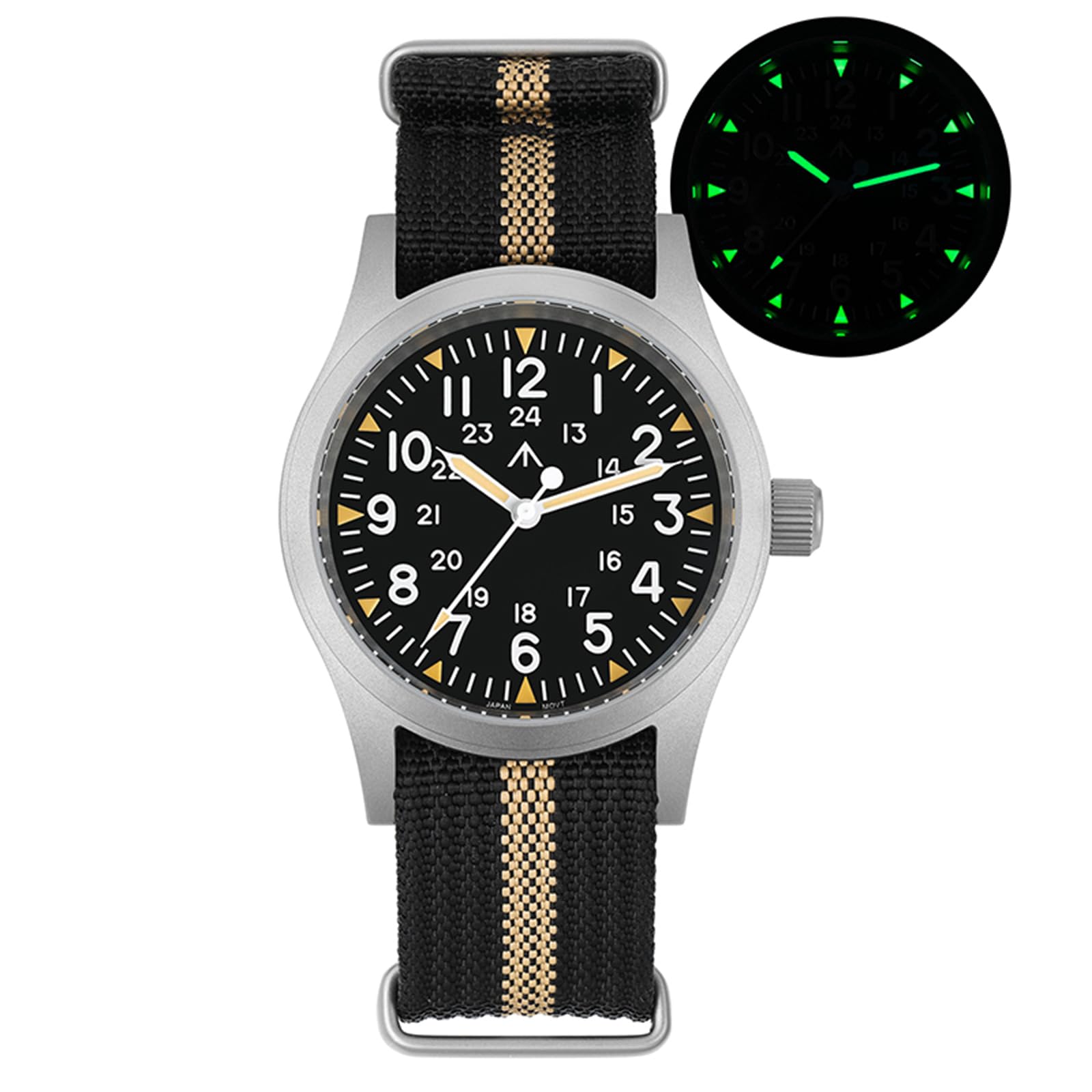 Militado ML05 ML05B 38mm Orologi Campo Vintage Per Uomini, Movimento Seconda Continua VH31/515/Miyota Super 2035 Quarzo, Vetro Zaffiro Bombato Rivestimento AR, Super Luminescenza C3, 100M Impermeabile