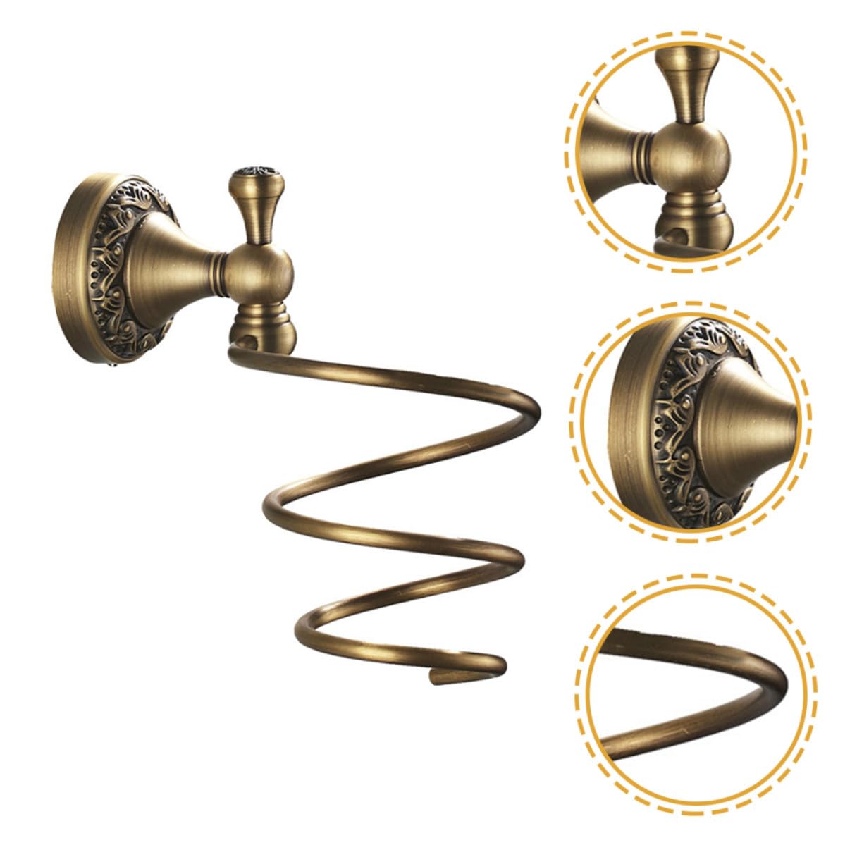 Soporte Acero Secador en Cobre para Dorado de Pelo Espiral y Inoxidable | Montaje en Pared, para Barbería y Baño del Hogar, Instalación Sencilla, Sujeción Segura y Protección Frente a Rayaduras