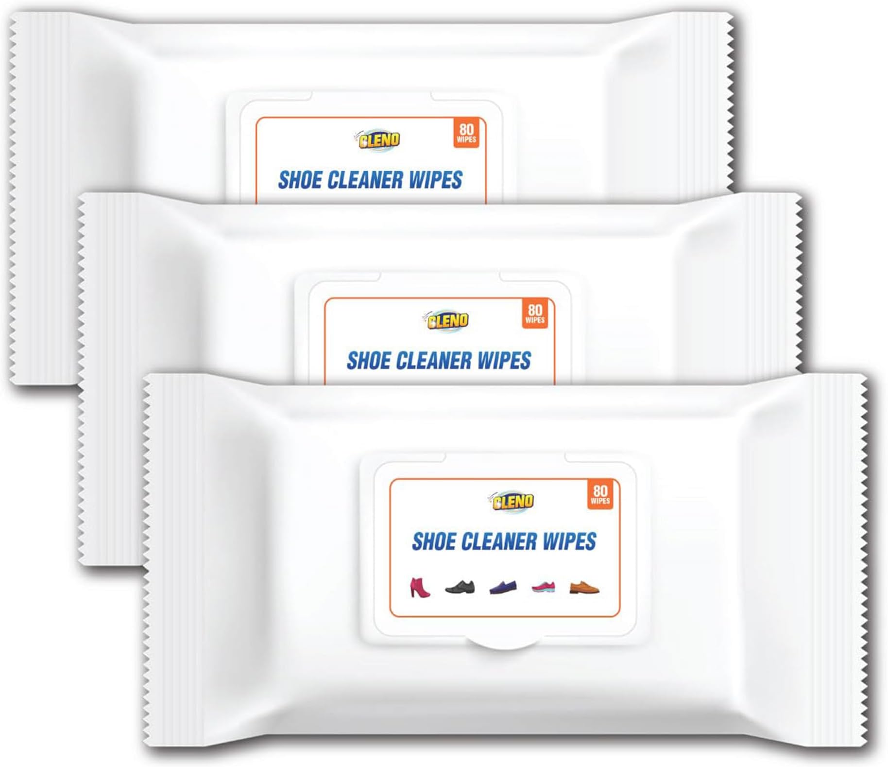 Cleno Shoe Cleaner Wet Wipes For Shoes/Loafers/Sandals/Slippers/Traditional Footwear/Athletic Shoes/Sneakers/White Shoes/Golf-Tennis Shoes/Scrub Off Dirt/Mud - 80 Wipes | Pack of 3 (Ready to Use)