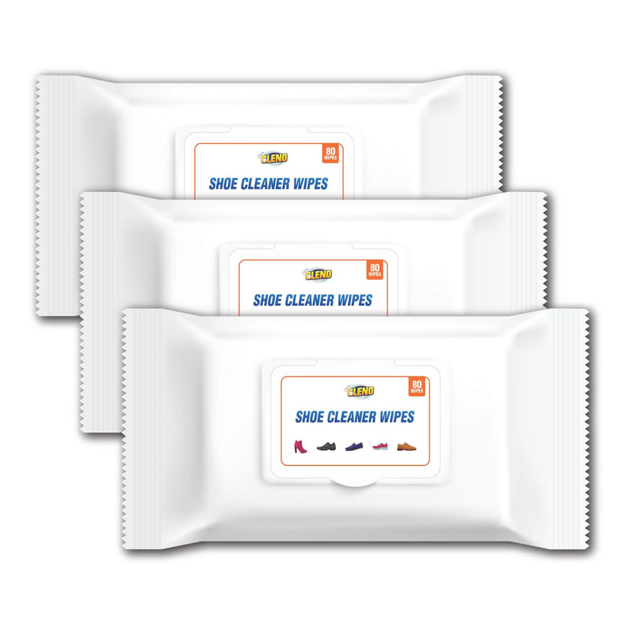 ClenoCleno Shoe Cleaner Wet Wipes For Shoes/Loafers/Sandals/Slippers/Traditional Footwear/Athletic Shoes/Sneakers/White Shoes/Golf-Tennis Shoes/Scrub Off Dirt/Mud - 80 Wipes | Pack of 3 (Ready to Use)