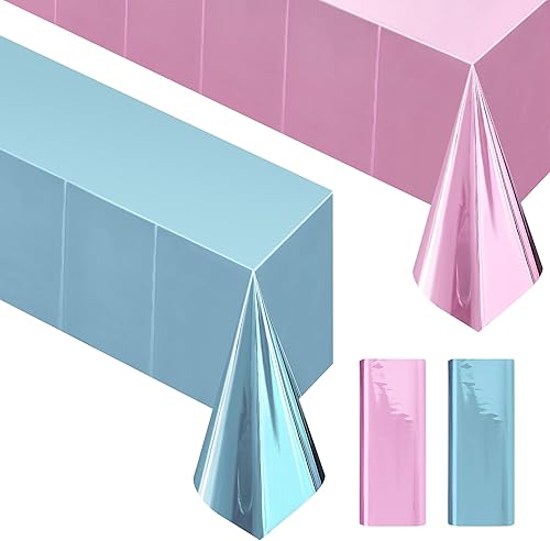 Miniatura 36 de 2 manteles de papel de aluminio color oro rosa de 54 x 72 pulgadas, manteles de plástico desechables impermeables para eventos elegantes, Oro