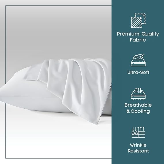 Micropuff White Pillow Cases, Soft Brushed Microfiber & Wrinkle Free (White, King (4 Pack))