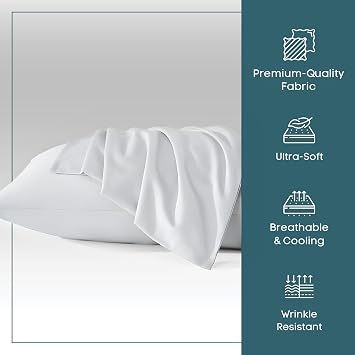 Micropuff White Pillow Cases, Soft Brushed Microfiber & Wrinkle Free (White, King (4 Pack))
