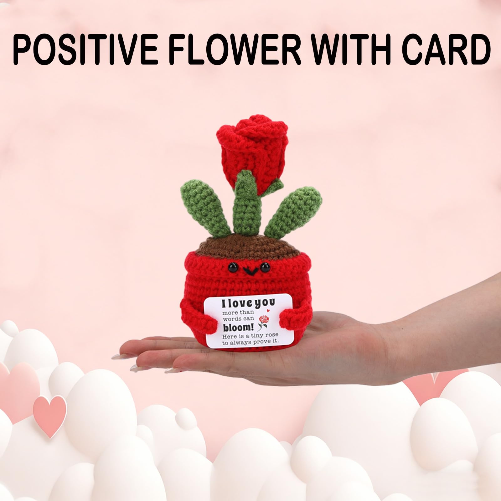 Gifts for Mom Women, Positive Crochet Rose for Galentines, Wedding,Anniversary Gift, I Love You Valentines Gifts for Women Wife,Girlfriend Mom Boyfriend Husband