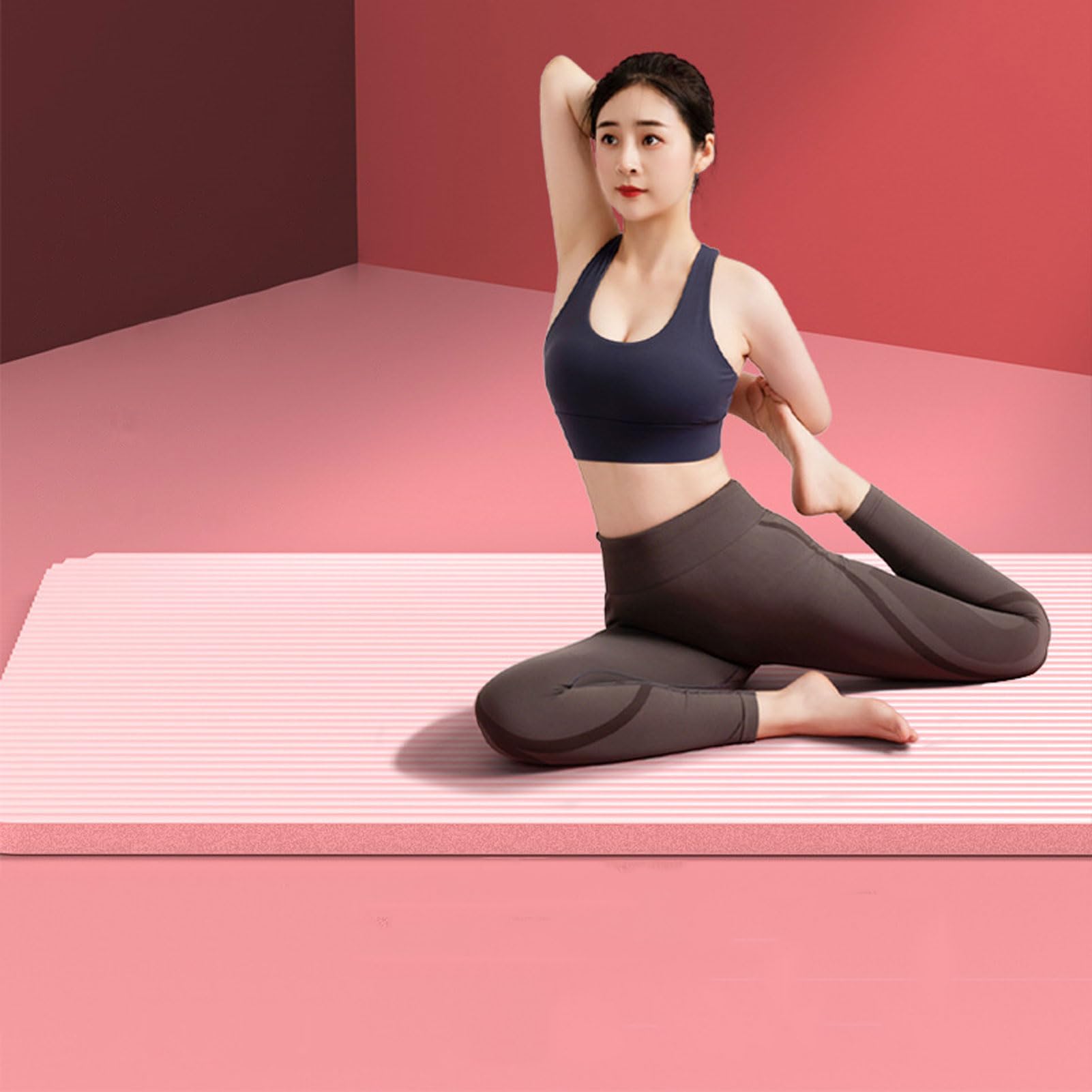 HUHJYUGE Esterilla Yoga Antideslizante, Esterilla Yoga Gruesa y Cómoda, Esterilla Pilates, Esterilla Fitness, con Correa y Bolsa de Transporte, para Realizar Deporte en Casa (C 185x80x1.5cm)