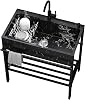 Sink Stainless Steel Black 68 cm, Freestanding Sink, Single Bowl, Commercial Kitchen Washing Station with Tap for Garage, Restaurant, Laundry Room, Outdoor