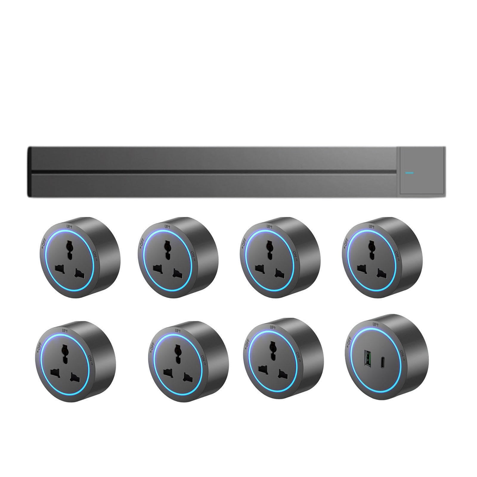 Power Strips Track Socket, Kitchen Power Strip, Wall-Mounted, Embedded Switch Guide Rail Slide Movement(Gray,100cm)