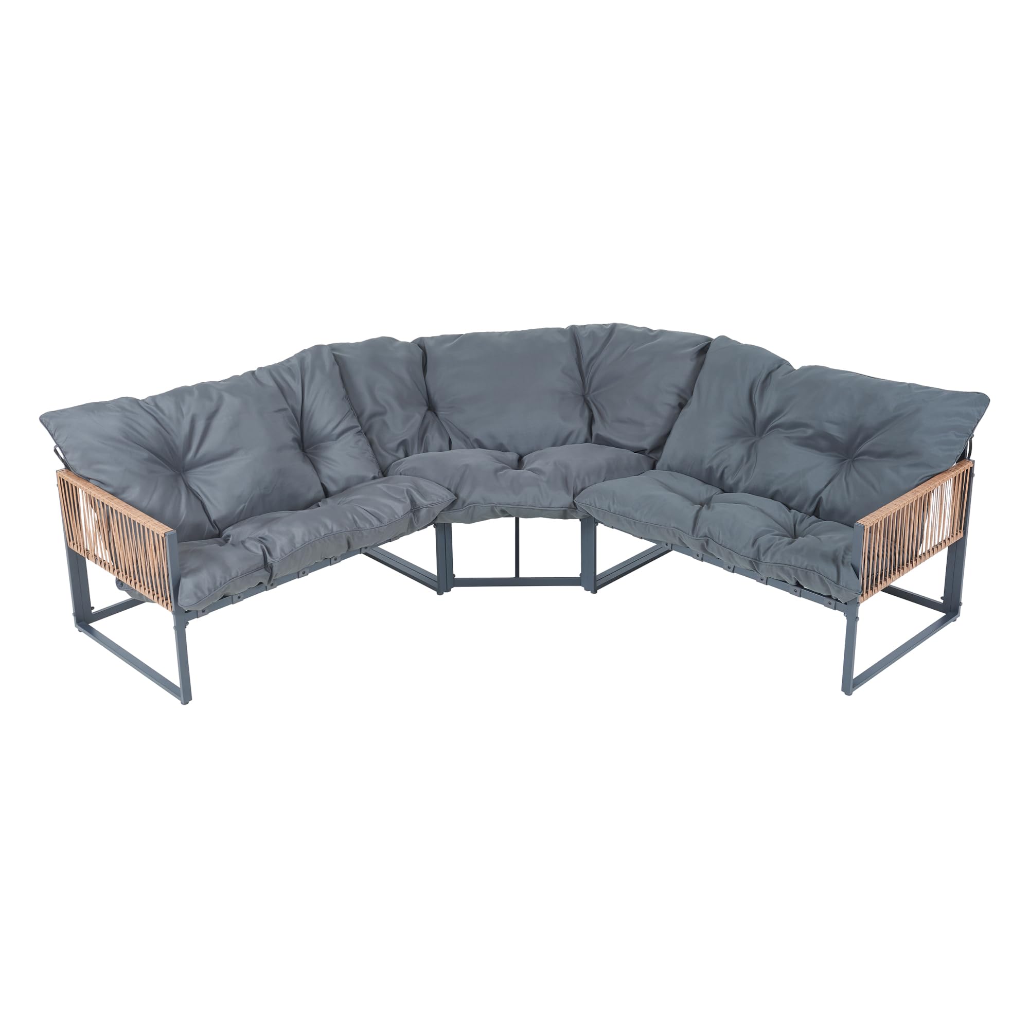 casa.pro Gartenmöbel Set Karg Balkonmöbel Lounge Set 4-teilig Sitzgruppe 3 Sofaelemente mit Couchtisch Outdoor Ecksofa Rattan-Armlehne Kissen wetterfest Dunkelgrau/Rattanoptik