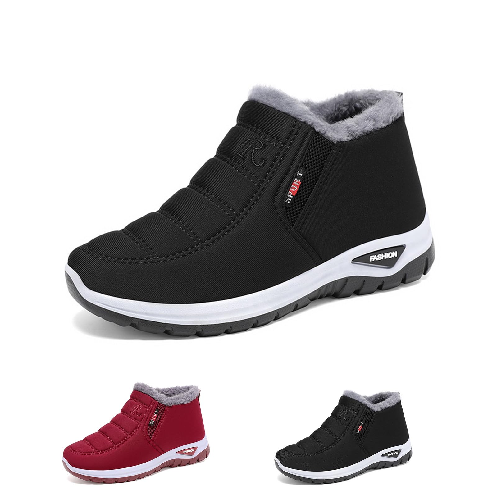 Womens Warm Sheepskin-Lined Boots Winter Womens Casual Slip-On Warm Boots Orthopedic Walking Fur Fuzzy Thermal Soft Booties Wide