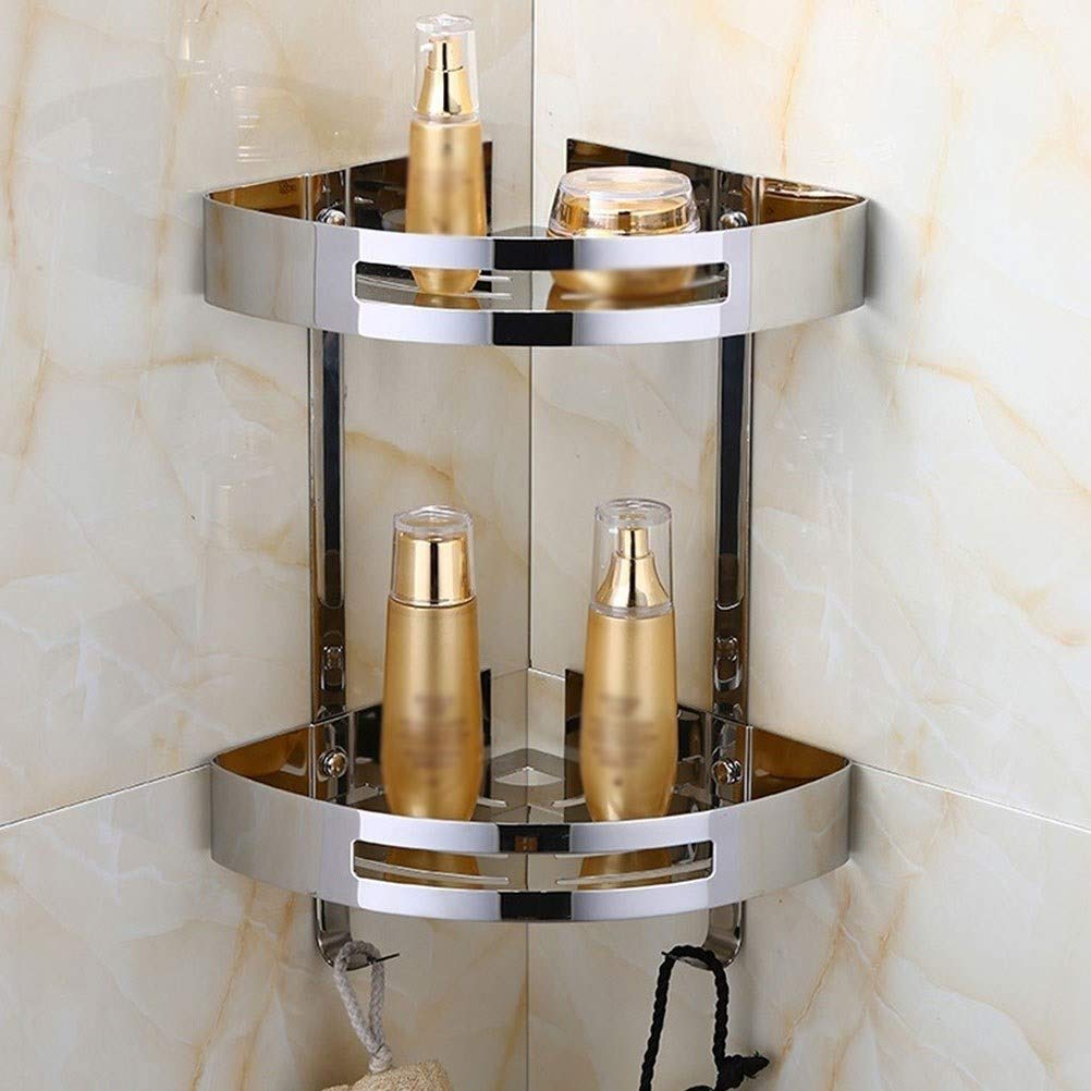 Eckregal für Badezimmer, 2 Etagen, Edelstahlregal für Dusche, Wandmontage, Korb mit Chrom-Finish.