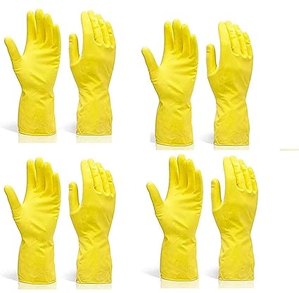 EOS- BUILDING TRUST Reusable Natural Latex Safety Gloves | for Washing, Cleaning, Kitchen, Garden, Sanitation & Other Daily uses, Yellow Color | Set of 4 Pair