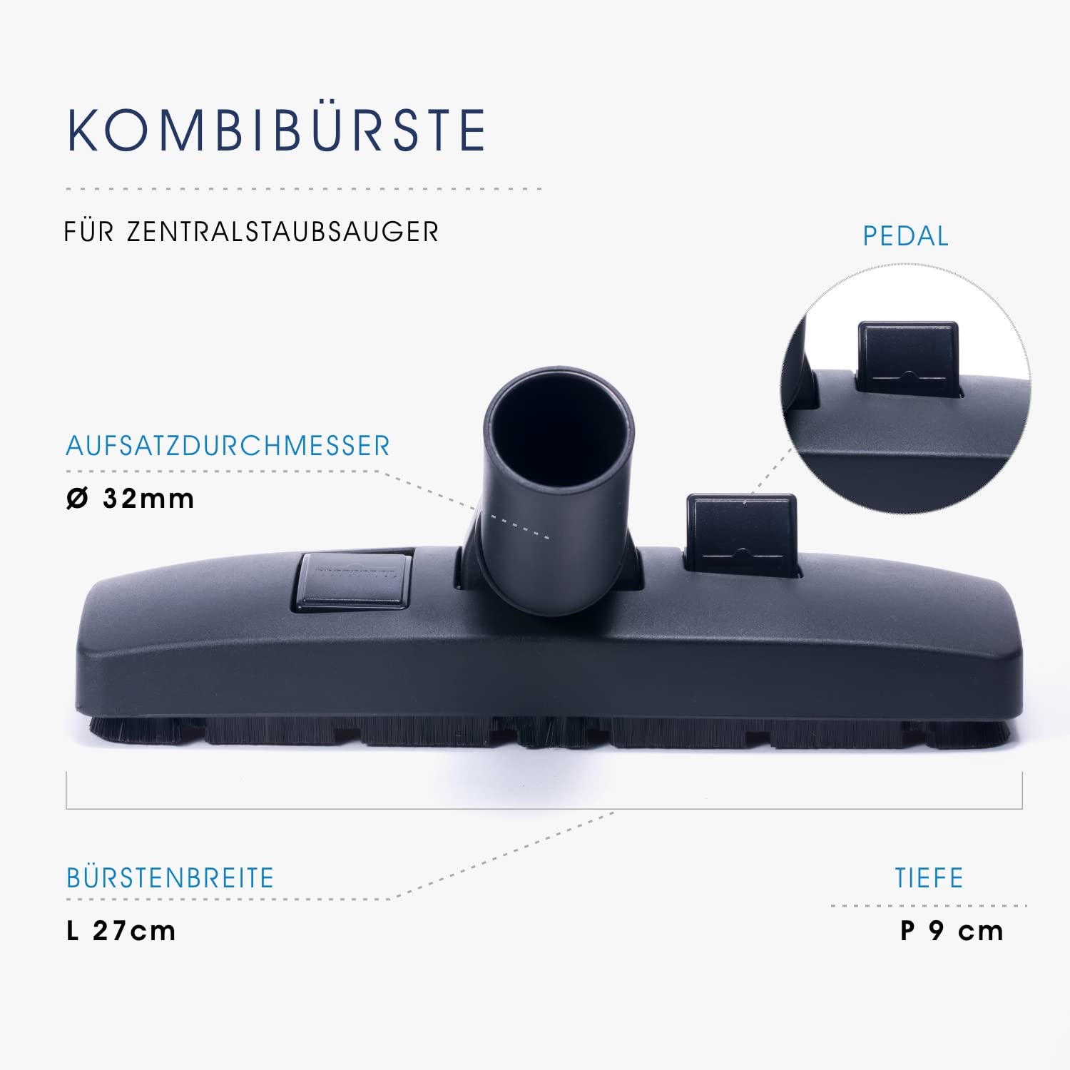 Kombibürste Teppich-Hartboden für Zentralstaubsauger Durchmesser ø32mm - für Böden, Teppiche und Teppichböden