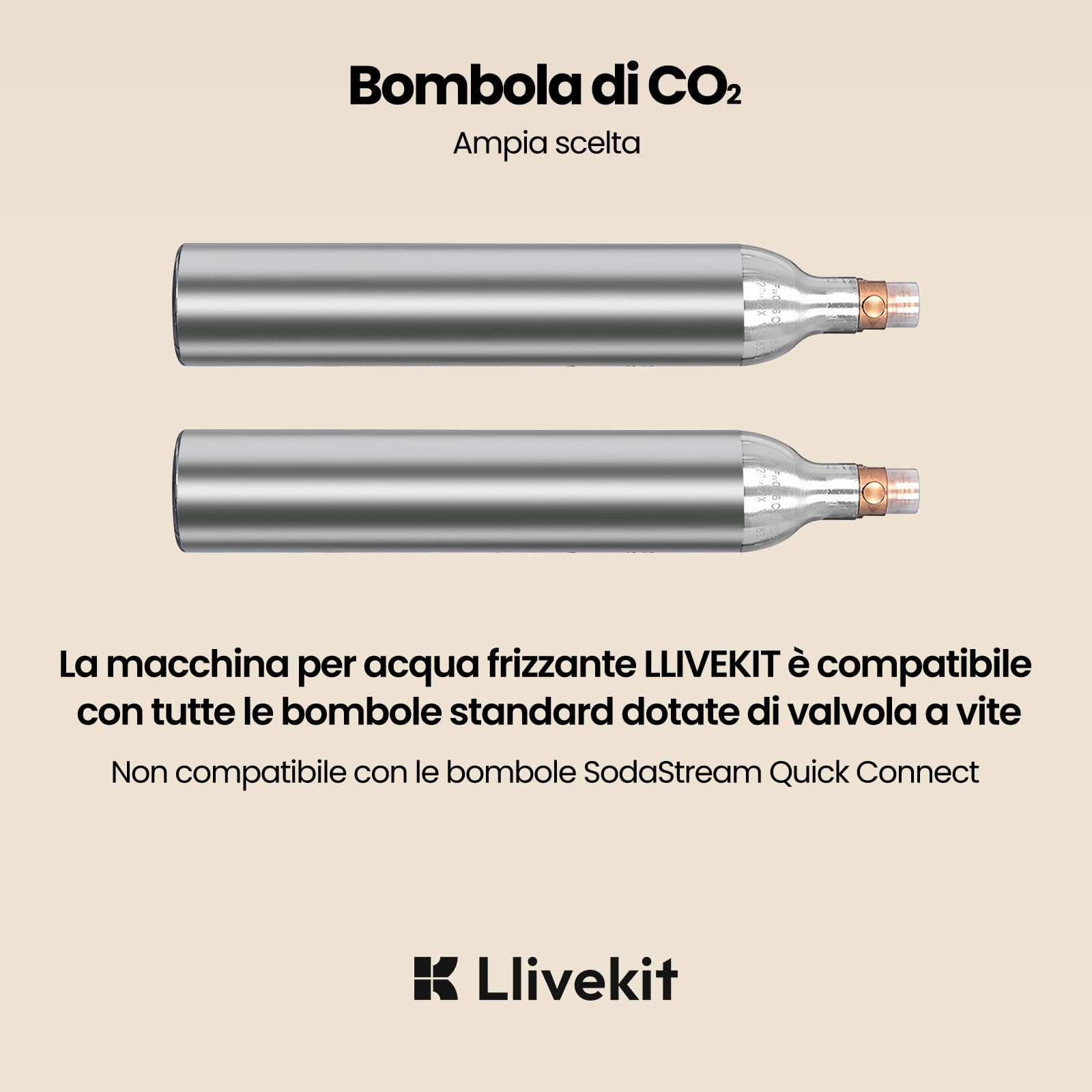 LLIVEKIT Gasatore d’acqua con 4 Livelli di Effervescenza, Gasatore Manuale con Bottiglie in PET senza BPA da 0,5 L e 1 L, Corpo in Acciaio Inox, Doppia Valvola di Sicurezza, Nero