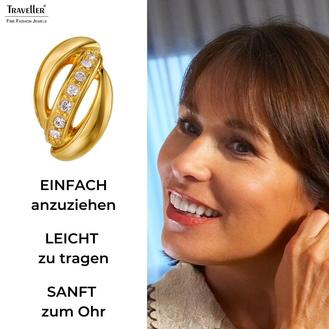 Traveller Ohrclip - Damen - Goldfarben - Kristalle - 18 x 10 mm - 22kt vergoldet - 157774