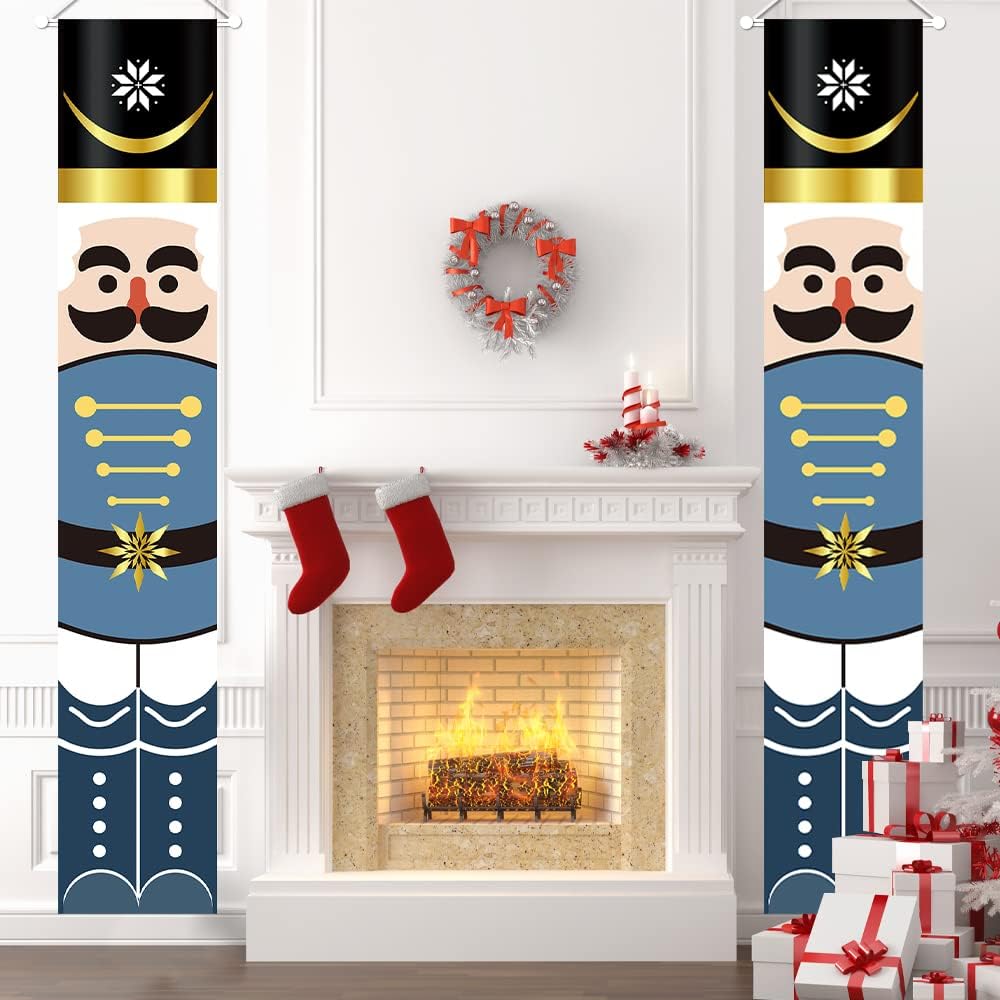 Yommida Christmas Nutcracker Banner Christmas - Porch Sign Christmas Decorations Outdoor Indoor,Nutcracker Soldier Vertical Christmas Signs,Banner for Front Door Porch Living room Fireplace Garage (D)