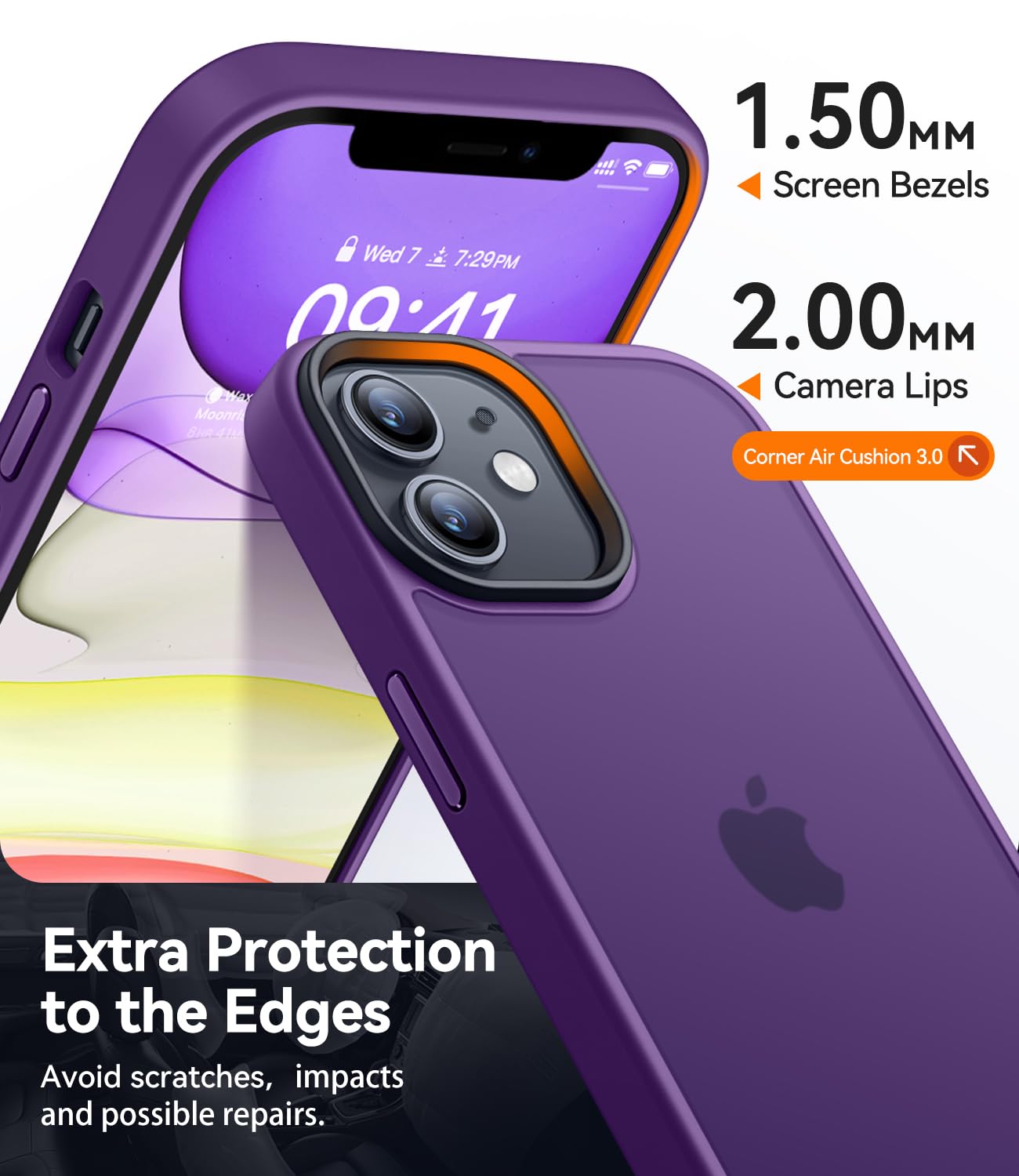 CANSHN Cover Opaca per iPhone 11, [Bordi Quadrati] Custodia Traslucida Opaca Protettiva Sottile Antiurto per iPhone 11 6,1 pollici - Viola Scuro