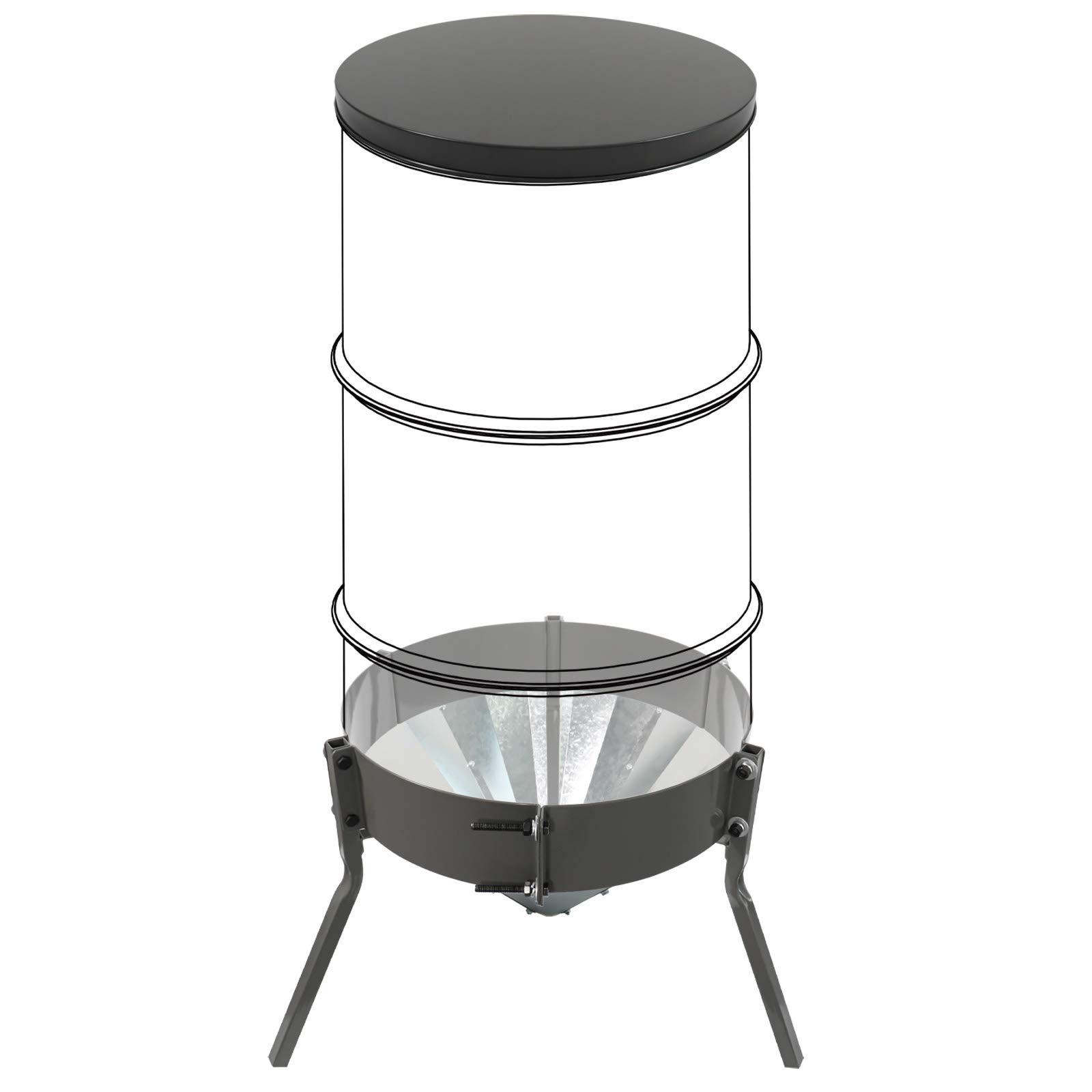Highwild Deer Feeder 30-Gallon Barrel Kit - Steel Lid | Barrel Band | Galvanized Feeder Funnel