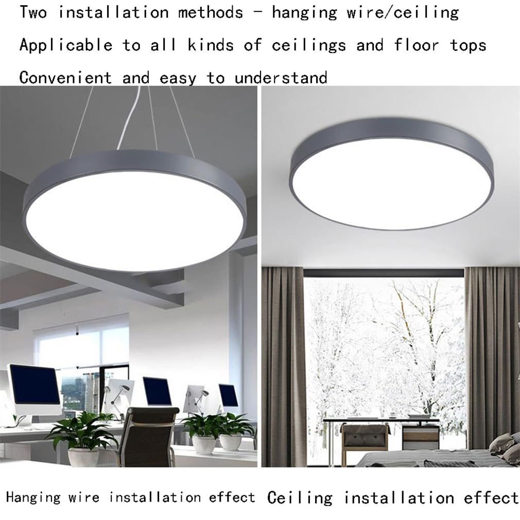 Szara liniowa lampa wisząca LED, nowoczesny styl, bardzo cienka, okrągły panel, łatwa instalacja, zimne białe światło, styl skandynawski, oświetlenie sufitowe do sali bilardowej