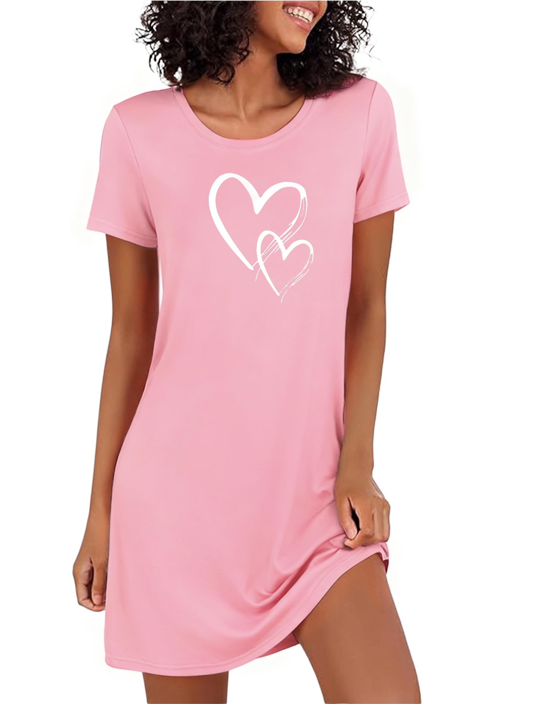 Marvmys Nachthemd Damen Kurzarm Schlafshirt Baumwolle Printed Sleepshirt Sommer T-Shirt Schlafhemd Frauen Nachtwäsche Schlafkleid