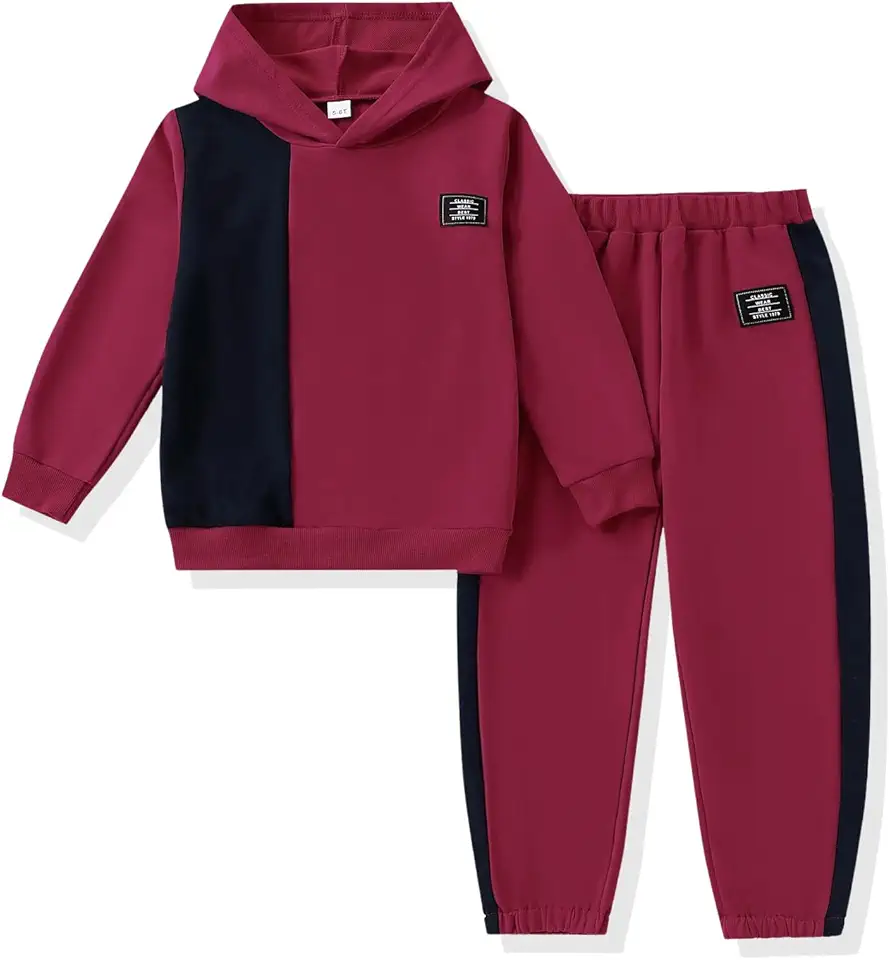 KIDLAGA Toddler Boy Clothes Long Sleeve Hoodie Sweatsuits Tops and Pants Boys Fall Winter Color Block Outfits Set 5-12 Years
