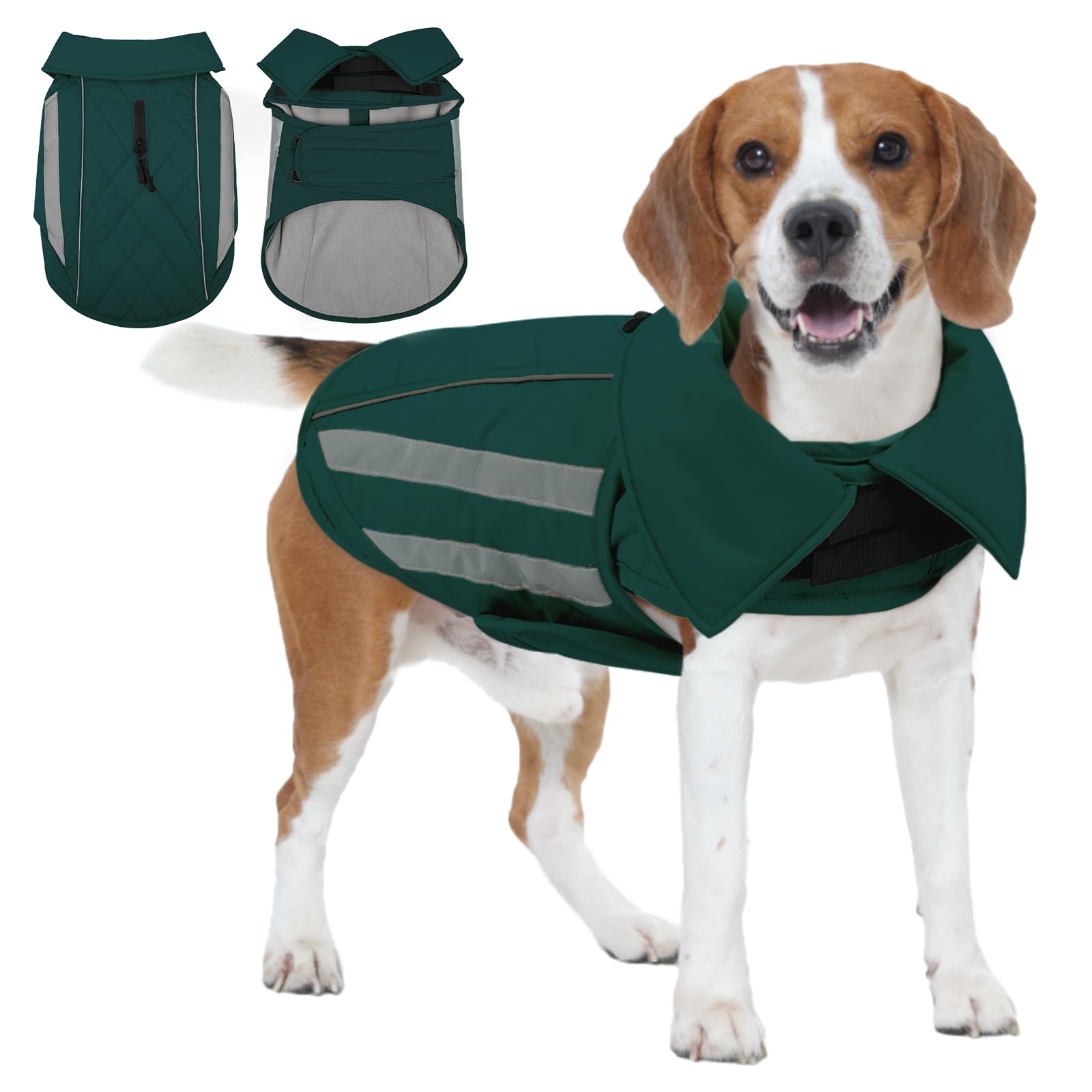 IECOii Cappotto invernale per cani, impermeabile, antivento e riflettente, regolabile e foderato in pile, giacca da neve per avventure all'aperto Pitbull, verde, taglia XL