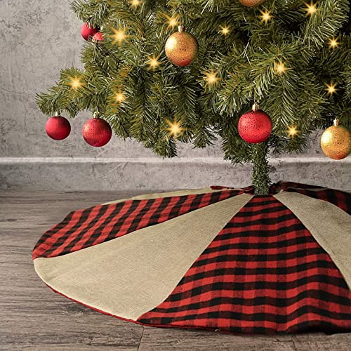 Ivenf Christmas Tree Skirt, 48 Inches Buffalo Plaid With Burlap, Rustic Xmas Holiday Decoration, Red And Black #TOP3