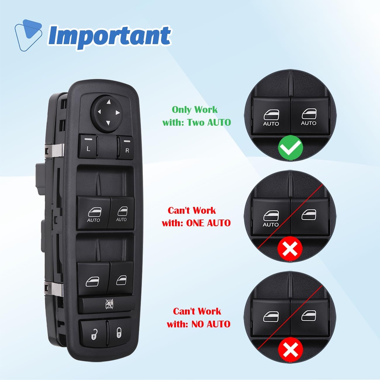 Obaee Master Power Window Switch Door Lock Main Control Button Front Left Driver Side Compatible with 2009 2010 2011 2012 Dodge RAM 1500/2500/3500 Pickup Crew Cab Quad Replacement 4602863AB 4602863AC