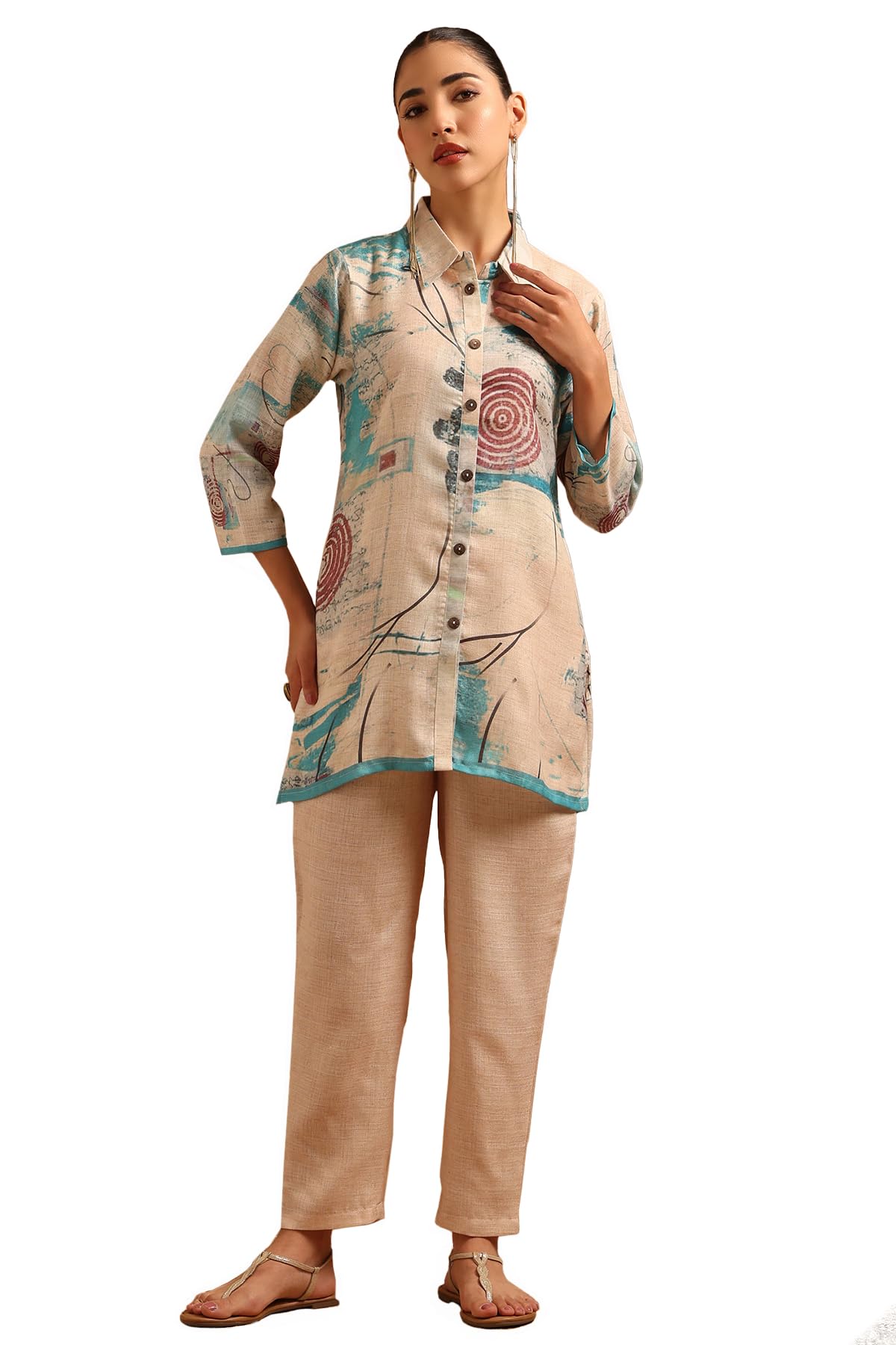 Womens Linen Digital Printed Abstract Co-Ords Set-image-25