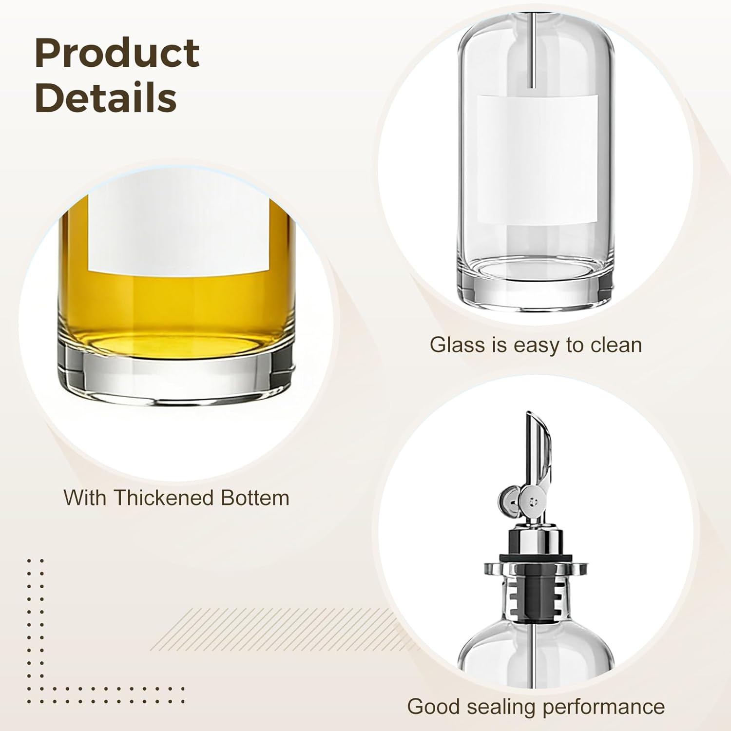2 Pcs Kitchen Oil and Vinegar Bottle Set, 11.8 Oz Olive Oil Dispenser Bottle, Glass Cruet with Auto Flip Lid, Weighted Pourer Spout, Includes Funnel and Stickers