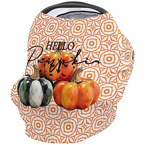 Nursing Cover for Breastfeeding Scarf, Pumpkin Geometric Textured Fall Thanksgiving Baby Car Covers Super Soft Multi Use for Canopy Shopping Cart Cover Blanket Stroller Cover